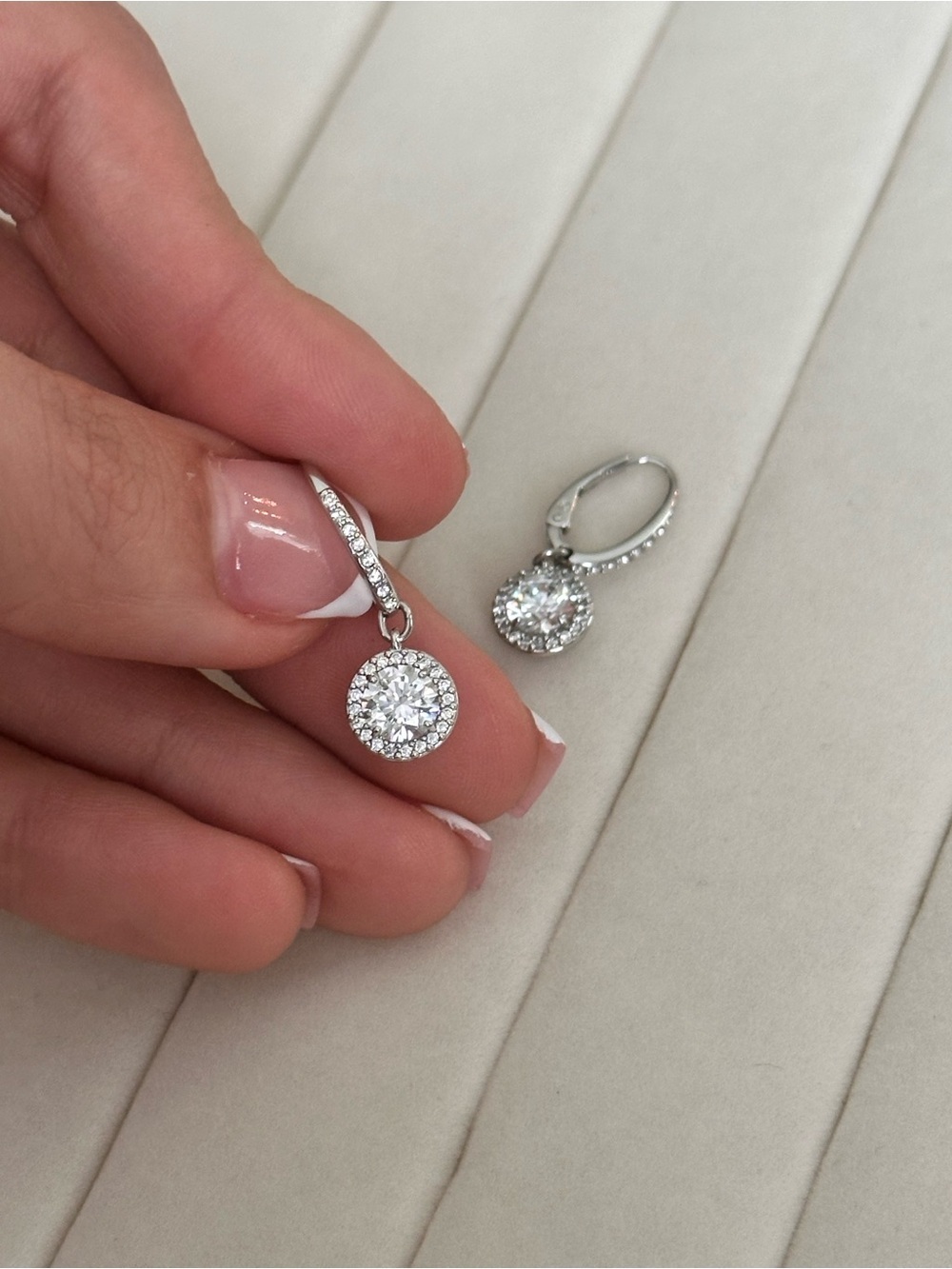 Authentic Swarovski Crystal Drop Hoop Earrings Rhodium Plated - Picture 6 of 8